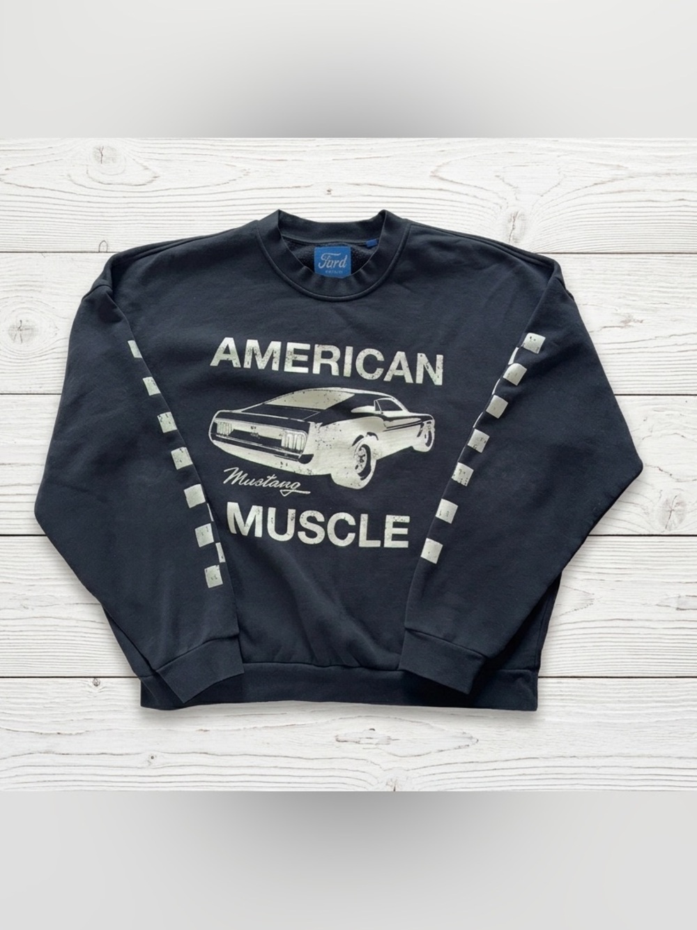 Ford PacSun Black Mustang American Muscle Checkerboard Graphic Sweatshirt L